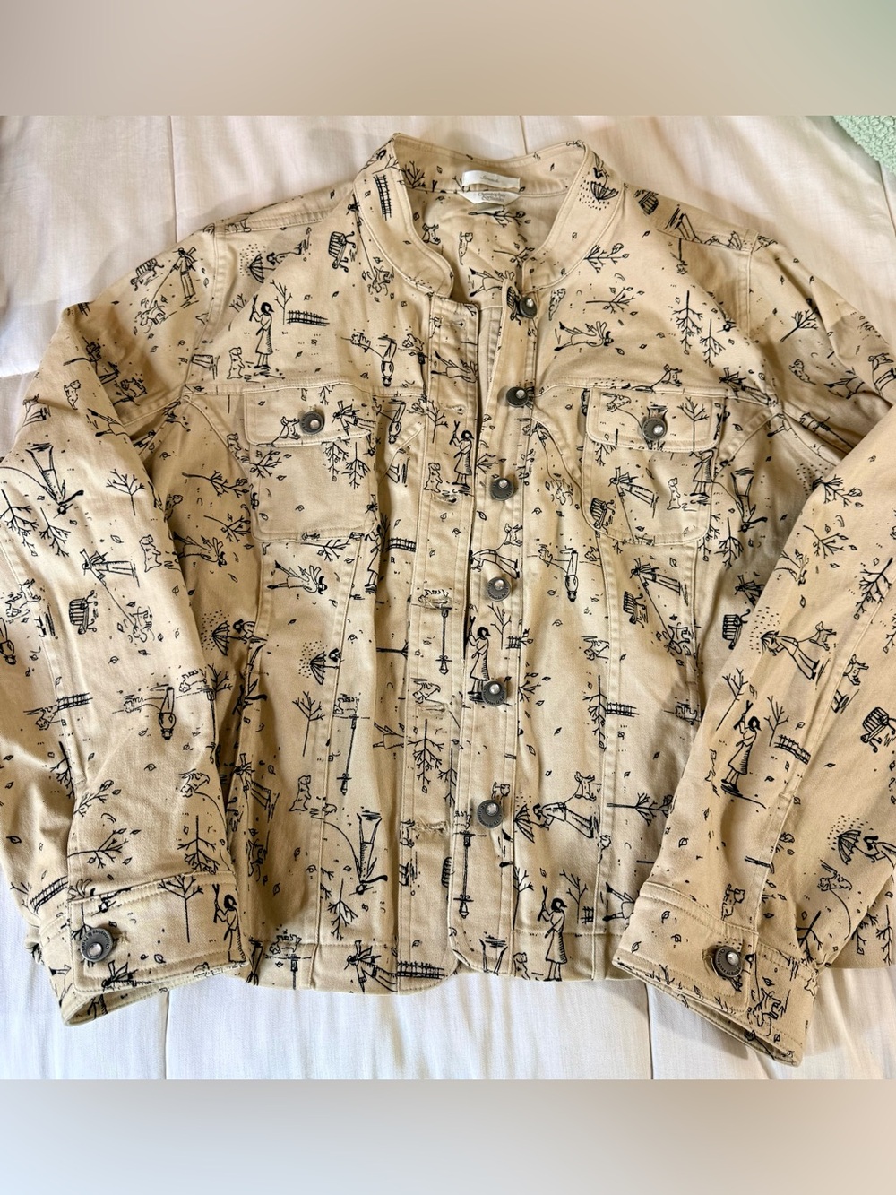 Christopher&Banks vintage Autumn Dog walk print lightweight denim stretch jacket - Picture 11 of 17